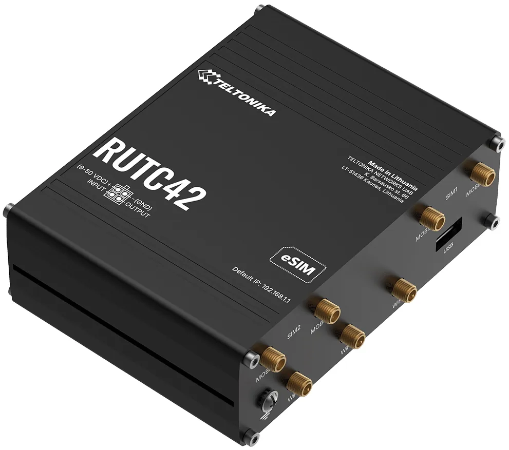 Teltonika RUTC42 průmyslový router 4x LAN, 1x WAN, Dual modem, SIM + eSIM, 2x LTE, Wi-Fi 6