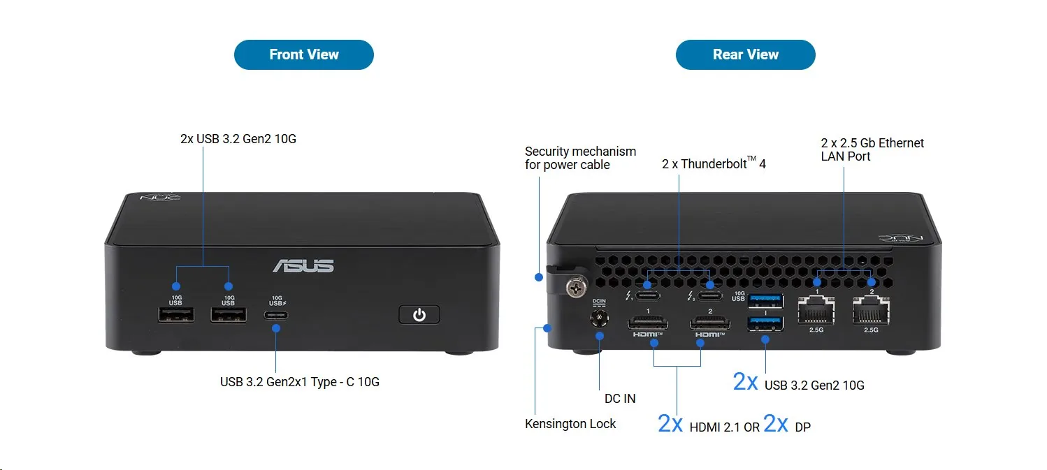 ASUS NUC 16 Pro RNUC16GDKU560002 - Barebone - mini PC 1 x Core Ultra 5 325 / až 4.5 GHz - RAM 0 GB - Intel Graphics - IEEE 802.11ax (Wi-Fi 6), IEEE 802.11be (Wi-Fi 7), 2.5 Gigabit Ethernet, Gigabit Ethernet - černá