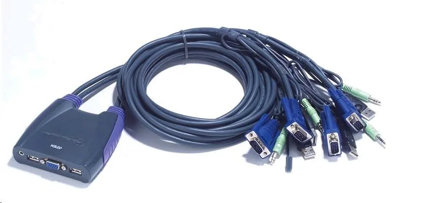 ATEN 4port KVM USB mini, audio, 0.9 metru kabely