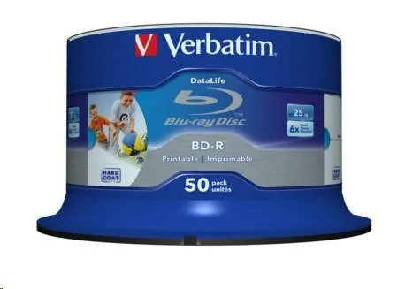 VERBATIM BD-R SL Datalife HTL (50-pack)Blu-Ray Spindle 6x 25GB Wide Printable