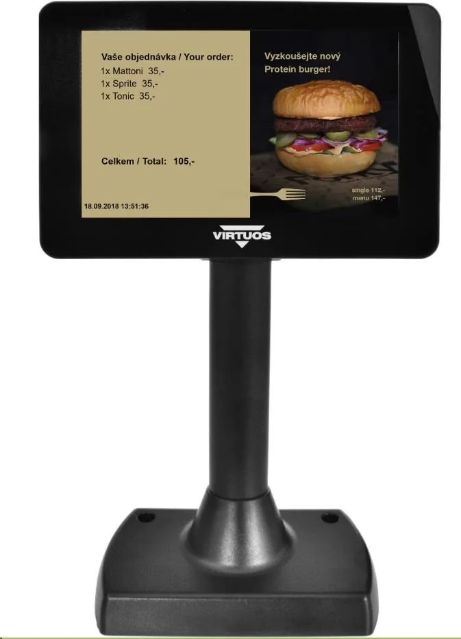 7" LCD barevný zákaznický displej Virtuos SD700F, USB, černý