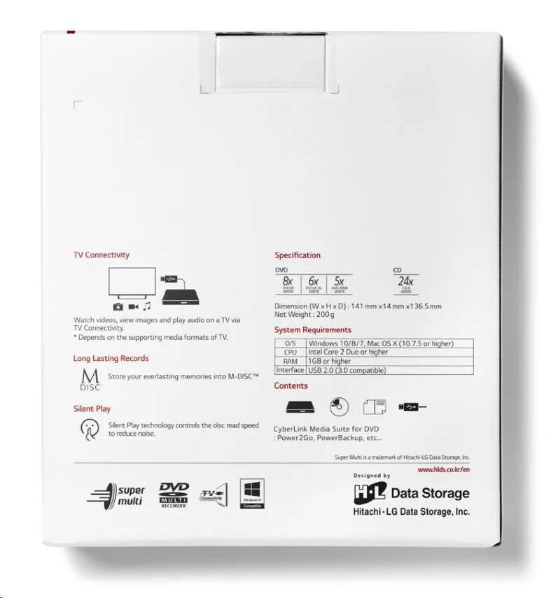 HITACHI LG - externí mechanika DVD-W CD-RW DVD±R ±RW RAM GP57EB40, Slim, Black, box+SW