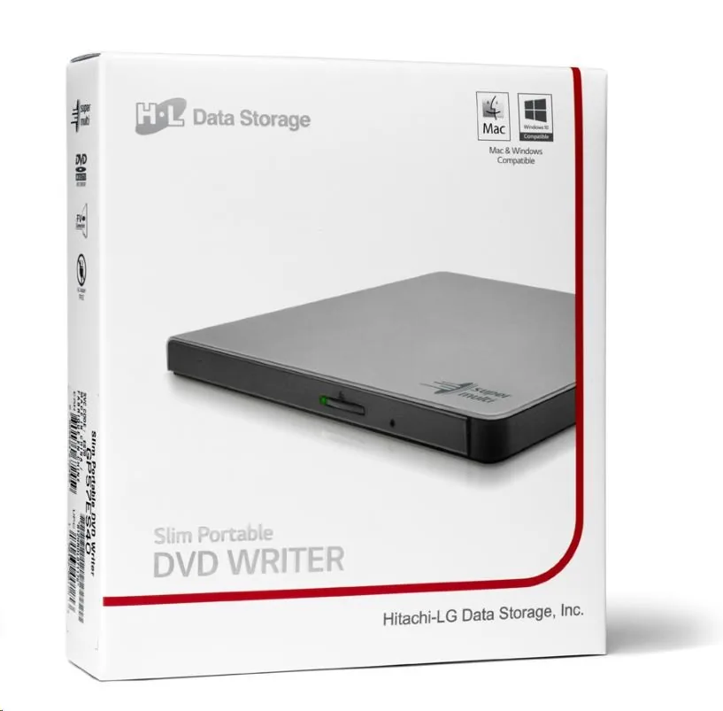 HITACHI LG - externí mechanika DVD-W CD-RW DVD±R ±RW RAM GP57ES40, Slim, Silver, box+SW