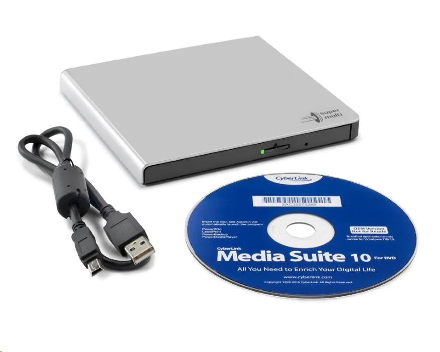 HITACHI LG - externí mechanika DVD-W CD-RW DVD±R ±RW RAM GP57ES40, Slim, Silver, box+SW