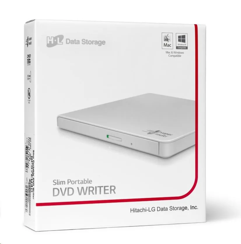 HITACHI LG - externí mechanika DVD-W CD-RW DVD±R ±RW RAM GP57EW40, Slim, White, box+SW