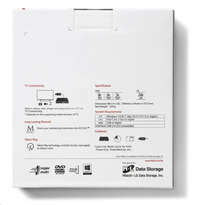 HITACHI LG - externí mechanika DVD-W CD-RW DVD±R ±RW RAM GP60NB60, Slim, Black, box+SW