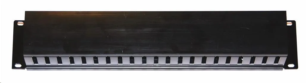 19" vyvazovací panel 2U, kovový s plastovým krytem, 90x45mm, průchozí, černý