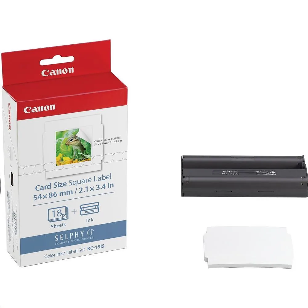 Etikety Canon Selphy CP XXX, bílá, 18, ks KC18IS, pro termosublimační tiskárny, 54x86mm, včetně napařovací folie