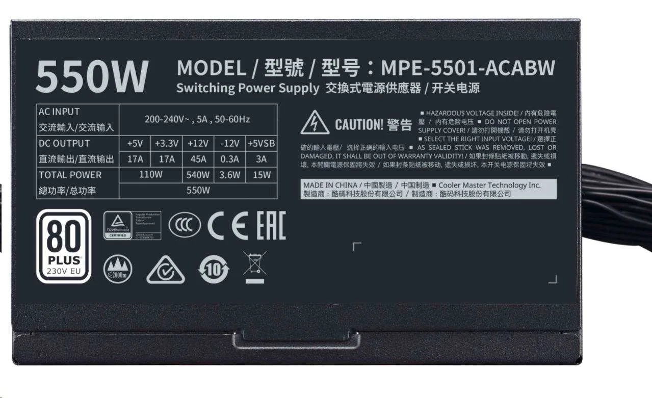Cooler Master zdroj MWE White 550W V2, 120mm, 80+