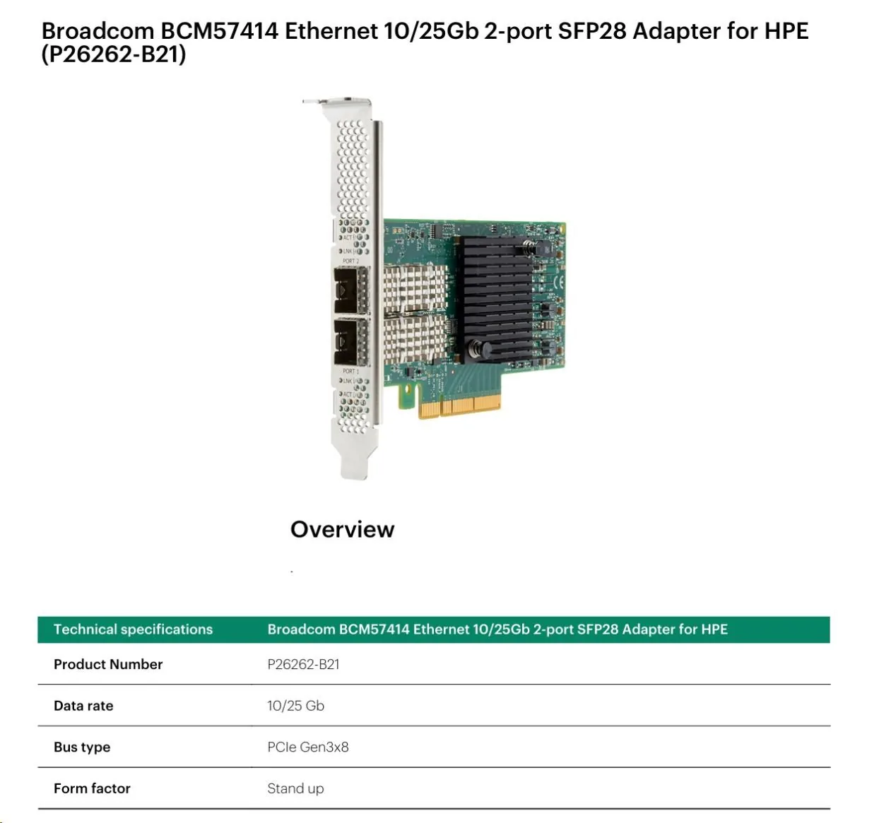HPE BCM 57414 10/25GbE 2p SFP28 Adptr