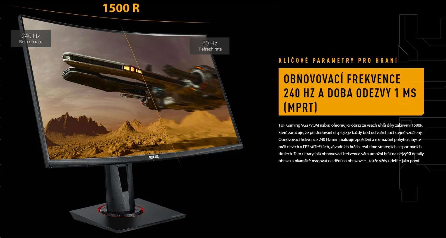 ASUS TUF Gaming VG27VQM 27" 1920x1080 FullHD 240Hz 1ms 350cd USB 2xHDMI DP repro