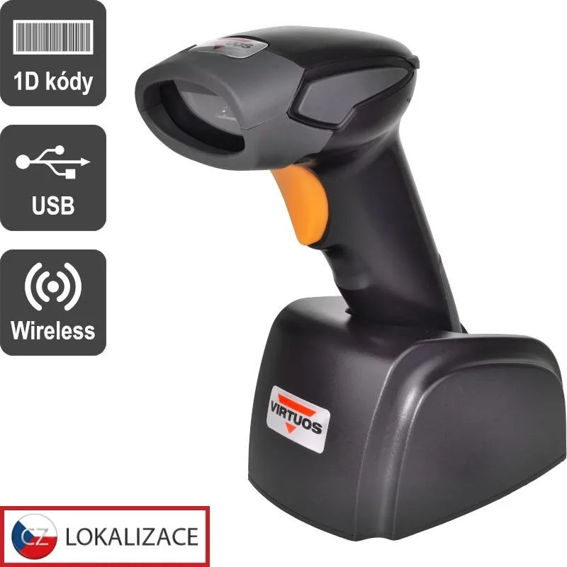 CCD čtečka Virtuos HW-311A, bezdrátová, základna, USB (klávesnice/RS-232 emulace), černá