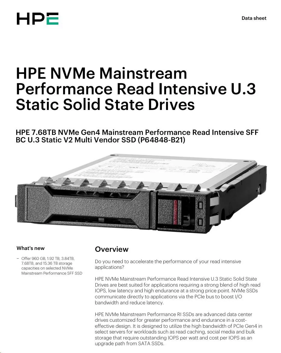 HPE 7.68T NVMeRI SFF BC U.3ST V2 MV SSD