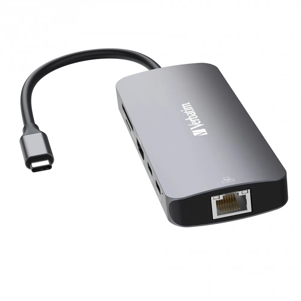 VERBATIM Hub USB-C Pro Multiport 9 Port, 3x USB 3.2, 2x USB-C, HDMI, RJ45, microSD SD, šedá