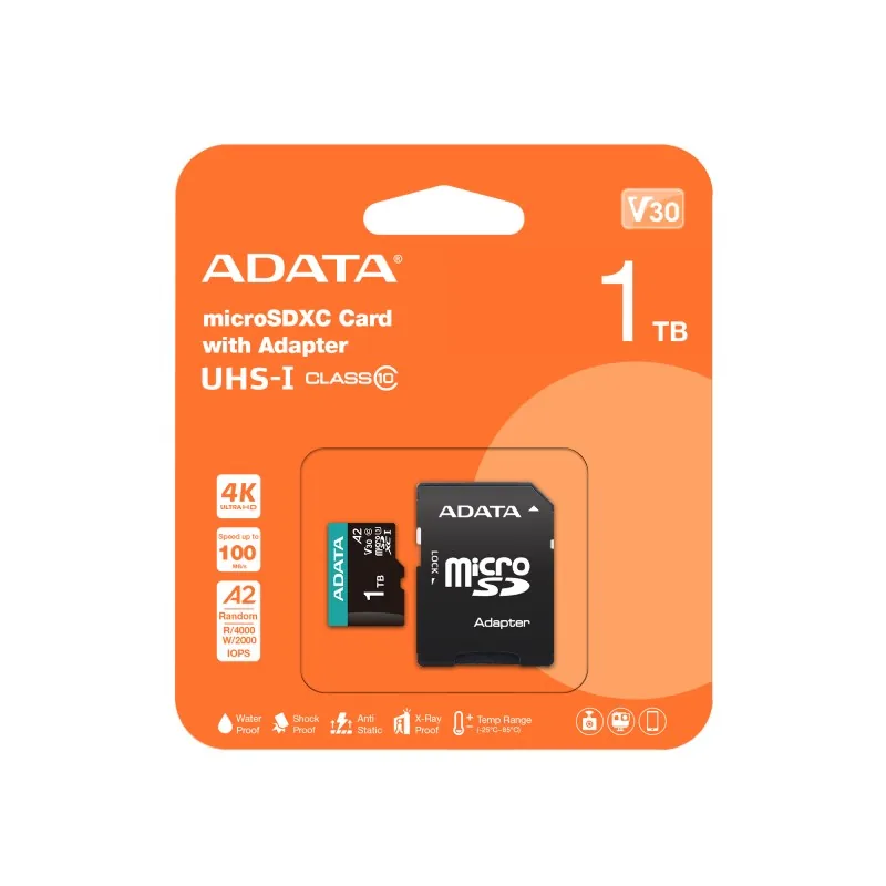 ADATA MicroSDXC karta 1TB Premier Pro UHS-I V30S (R:100 W:80 MB s) + SD adaptér
