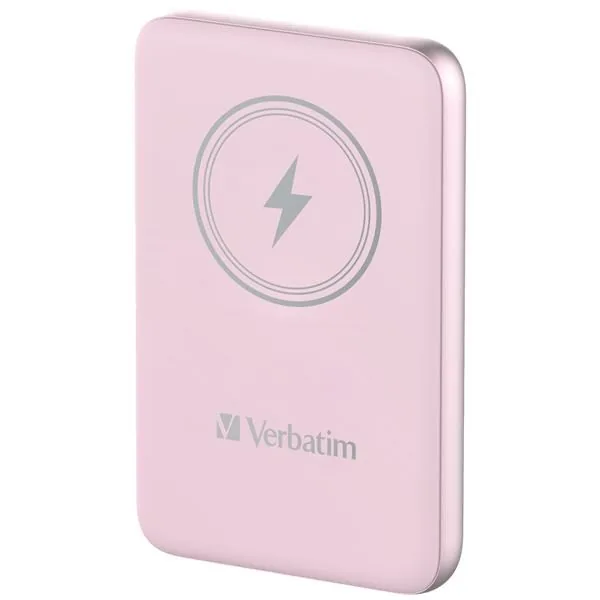 Verbatim power banka s bezdrátovým nabíjením 5V, nabíjení telefonu, 32248, 10 000mAh, magnetické připevnění, růžová