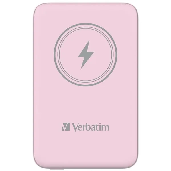 Verbatim power banka s bezdrátovým nabíjením 5V, nabíjení telefonu, 32248, 10 000mAh, magnetické připevnění, růžová