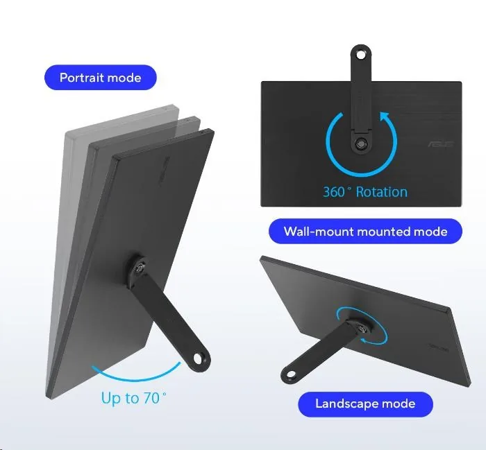 ASUS Monitor ZenScreen MB166CR, 15,6", IPS, 1920x1080, 16:9, 5ms, USB-C, 60Hz
