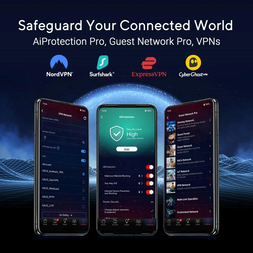 ASUS Herní Router ROG Rapture GT-BE19000, 3-pásmový WiFi7 Router, 2x WAN, 4x LAN, AiMesh