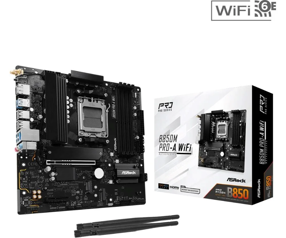 MB Asrock B850M PRO-A WIFI AM5 4xDDR5 M.2 W6E+BT5.2 HDMI DP mATX