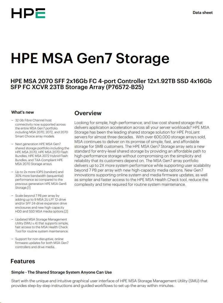 HPE MSA 2070 SFF FC 12x1.92T XCVR Array