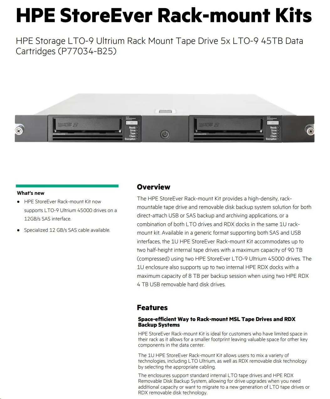 HPE Stg LTO9 Rack Mnt Tp 5LTO-9 45T Crtg