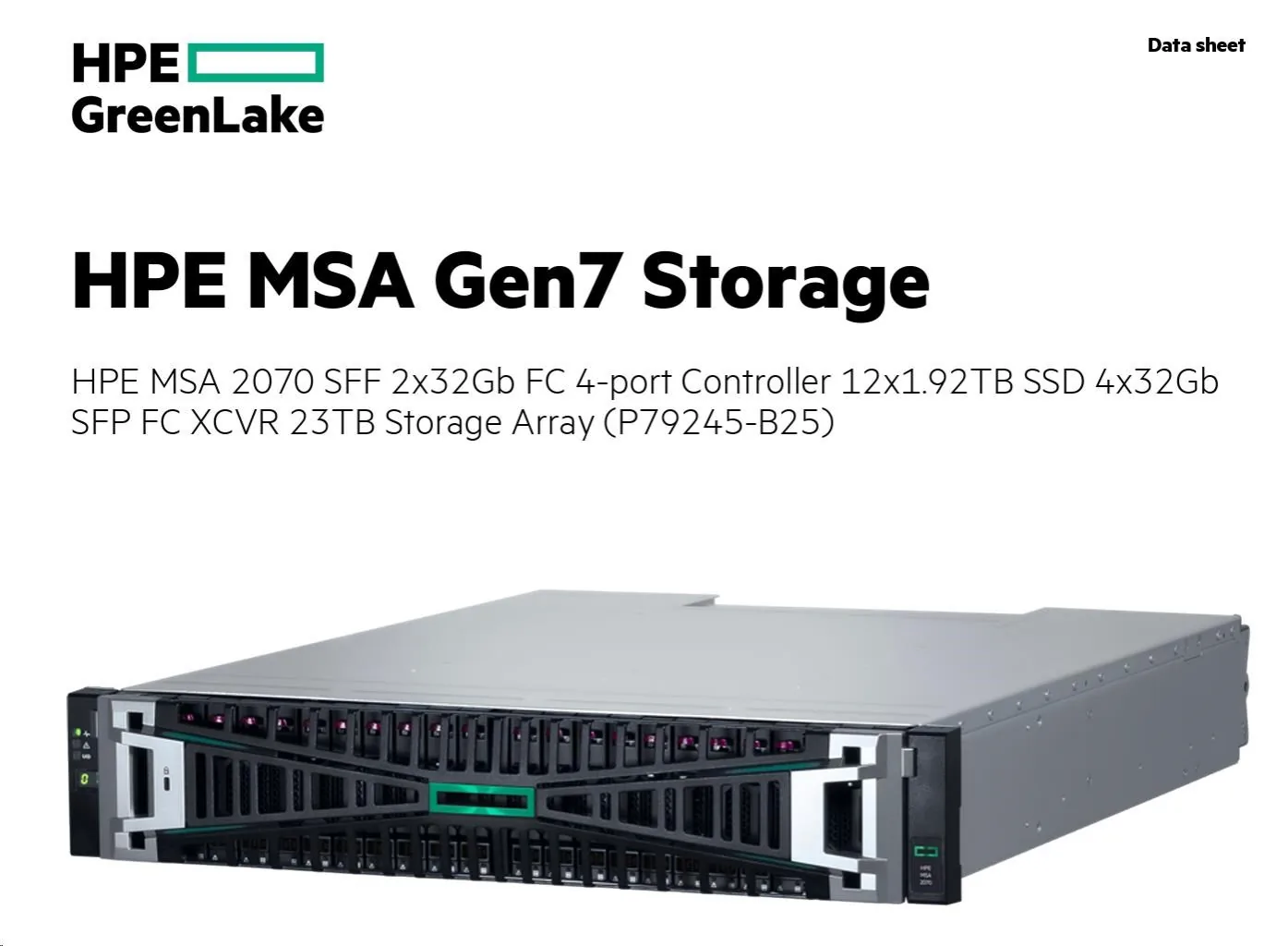 HPE MSA 2070 SFF FC 12x1.92T XCVR Array