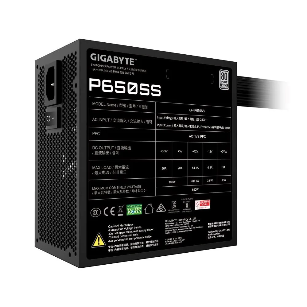 GIGABYTE zdroj P650SS, 650W, 80+ Silver, 120mm, ATX 3.0, černá