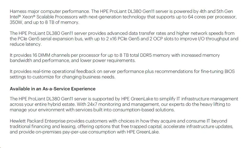 HPE PL DL380g11 4510 (2.4G 12C) 2x32G (p64706) 2x480G 8SFF MR408i-o 2x1000W 4p1To Smart Choice