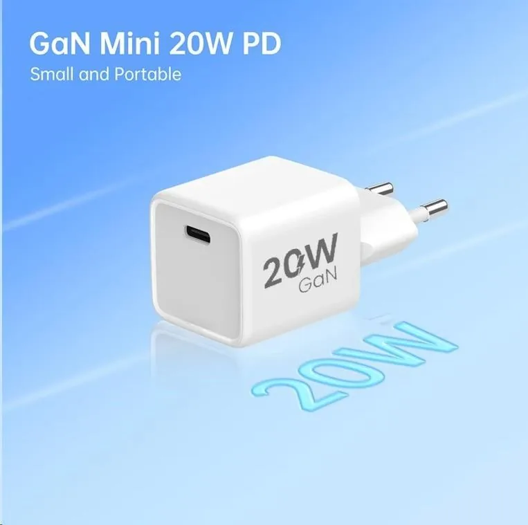WG - Síťová nabíječka 1x USB-C PD 20W, 5V-9V-12V, kabel Type-C na Type-C, bílá