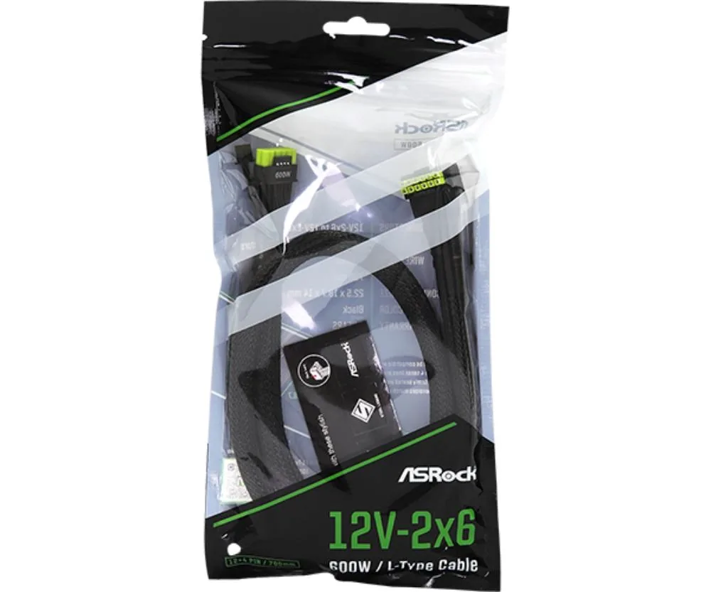 Kabel Asrock 12VHPWR, 12V-2x6 600W, L-Type 90°, černá