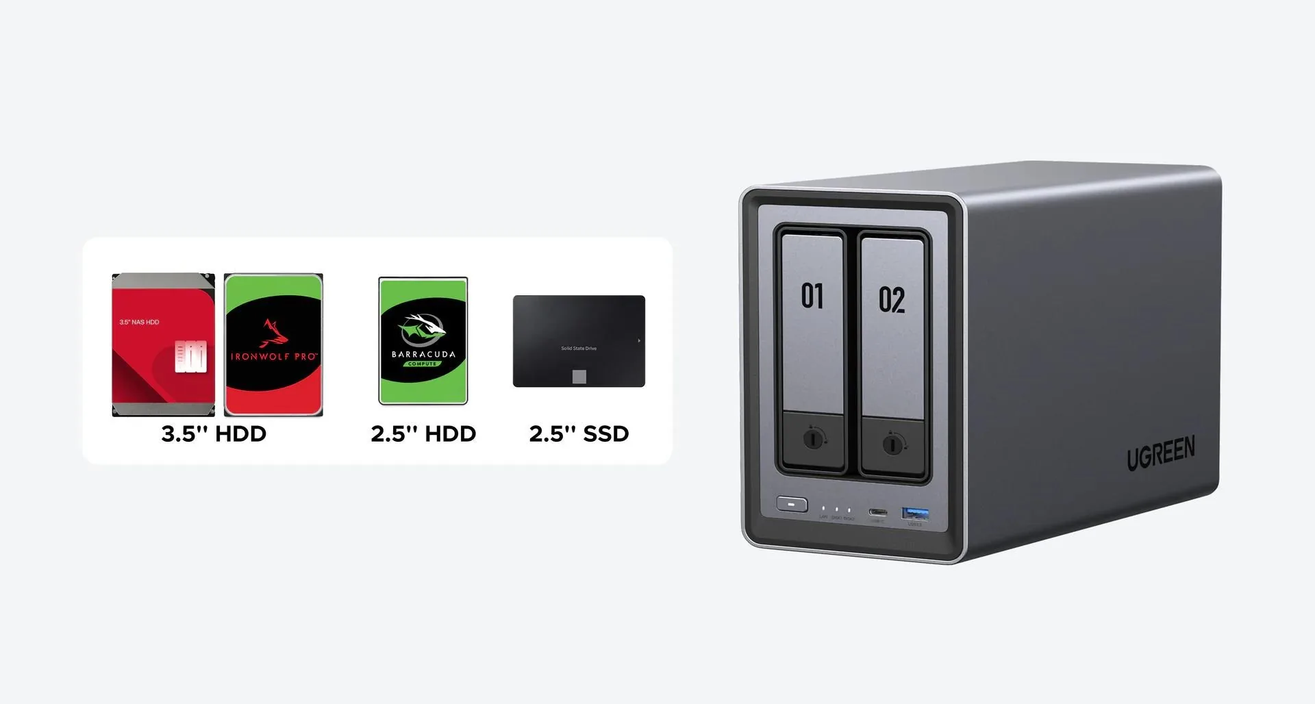 UGREEN NASync DXP2800 (4C IntelN100 3,4GHz 8GBRAM 2xSATA 2xM.2 1x2,5GbE 2xUSB2.0 2xUSB3.2 1xUSB-C HDMI)