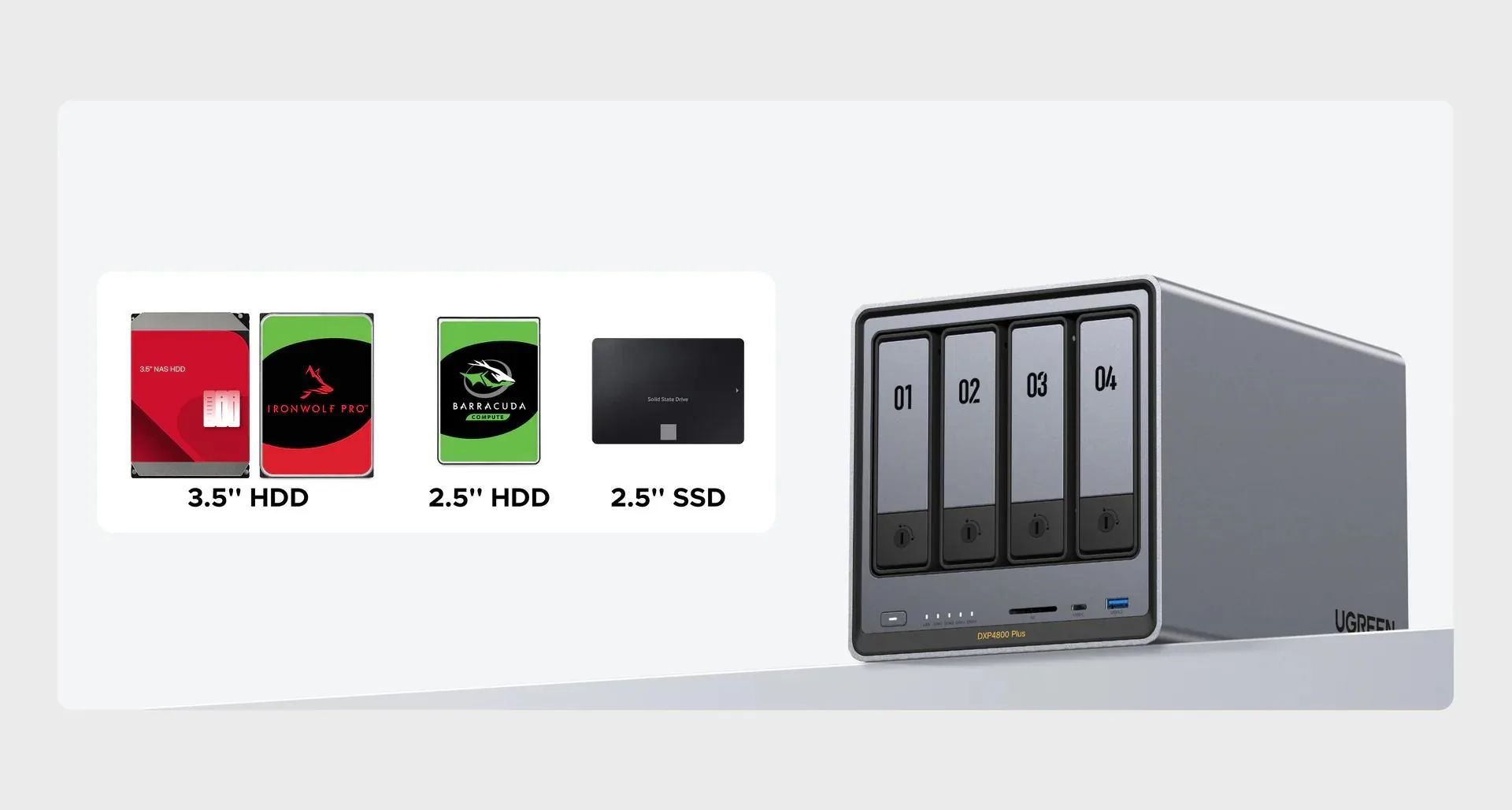 UGREEN NASync DXP4800 Plus (6C Gold8505 4,4GHz 8GBRAM 4xSATA 2xM.2 1x2,5GbE 1x10GbE 2xUSB2.0 2xUSB3.2 1xUSB-C HDMI SD)