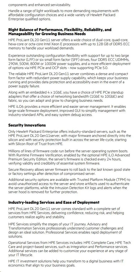 HPE Server DL20 G11 6325P, 1P, 1x32GB, 2x2TB 7.2K SATA, VROC, 2LFF, iLO6, 1x290W, 1U, Rack, 3 3 3 Smart Choice