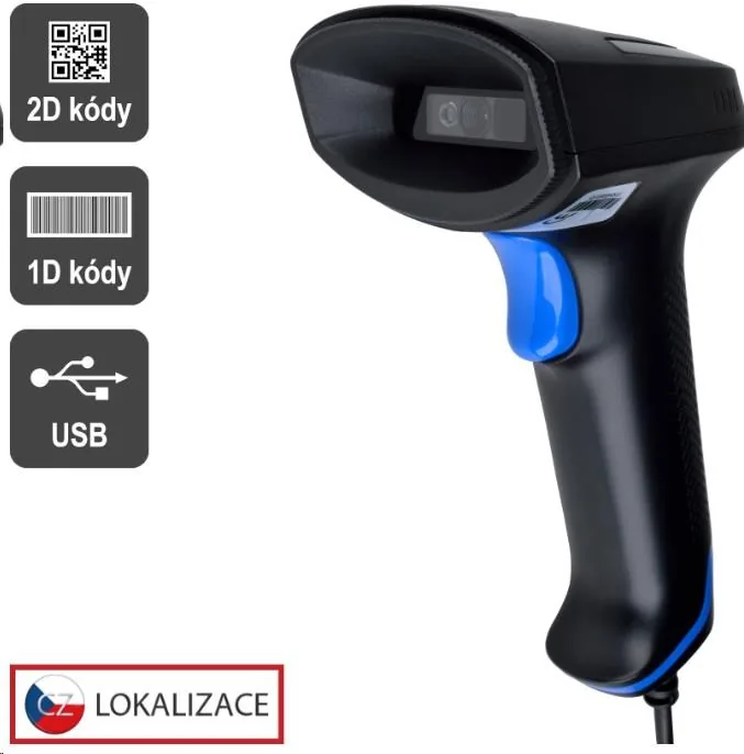 CCD 2D čtečka Virtuos HT-851A, USB (klávesnice/RS-232 emulace), bez stojánku, černá