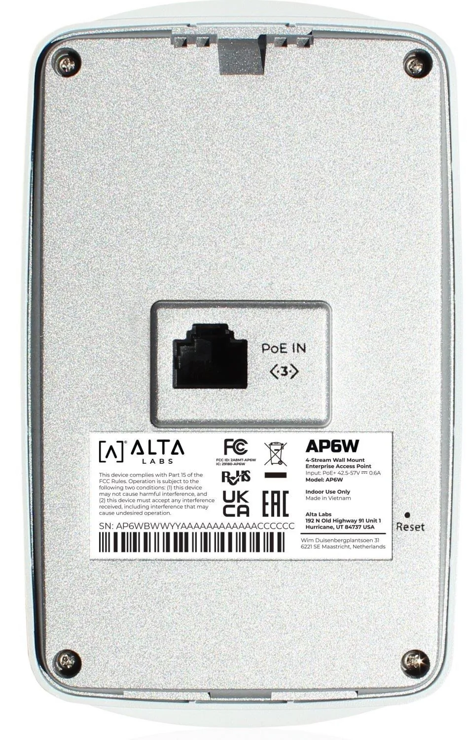 Alta Labs AP6W Wi-Fi 6, Wall mount enterprise Access Point