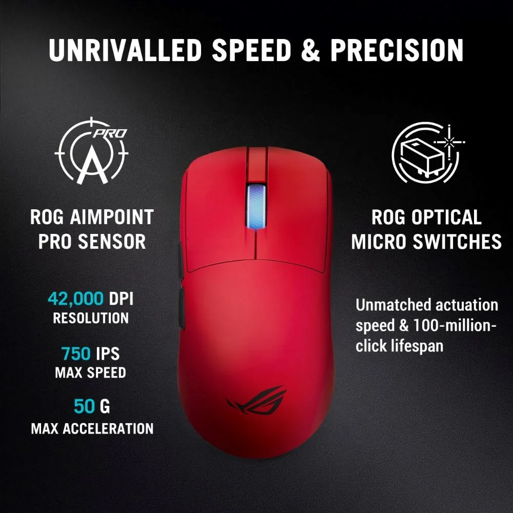 ASUS Herní myš ROG Harpe II Ace, Bezdrátová, červená