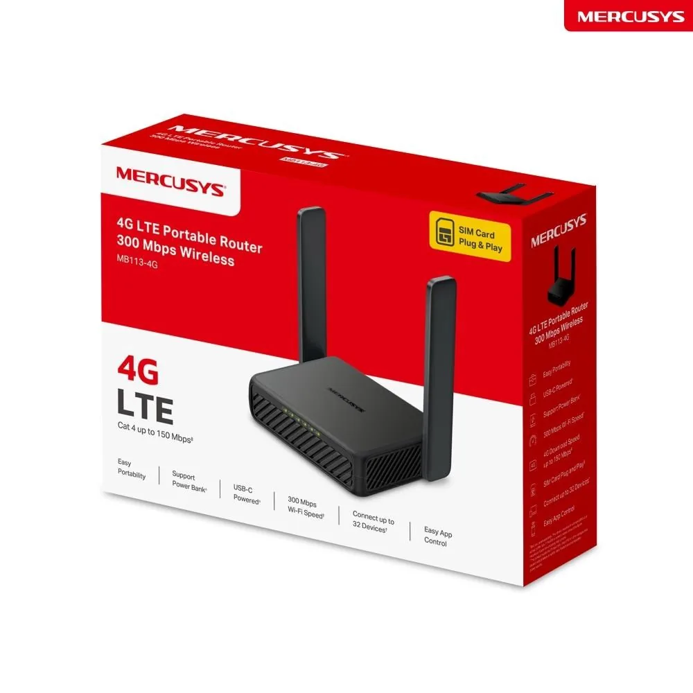 Mercusys MB113-4G V1 - Bezdrátový router - WWAN 2-portový spínač - 4G, 3G