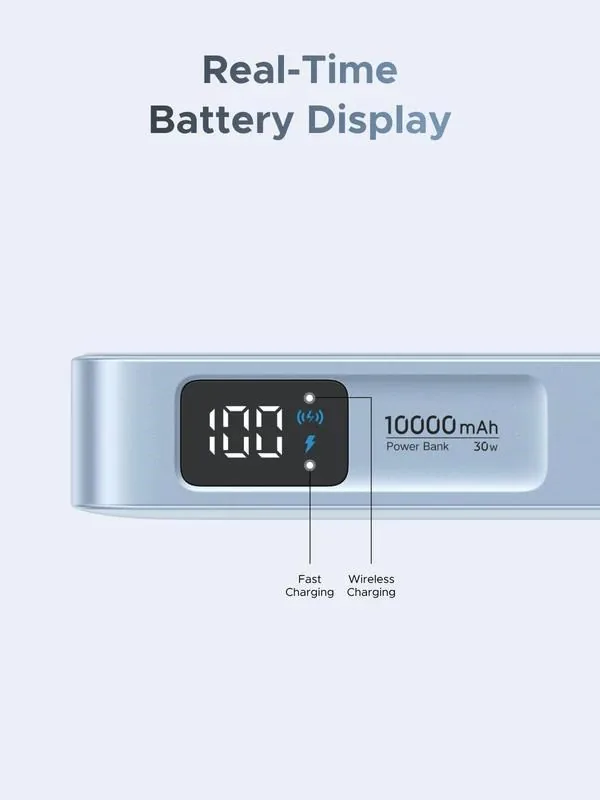 UGREEN magnetická powerbanka MagFlow 10000mAh s diplejem, Li-ion, 30W, MagSafe, 2x USB-C, stříbrná