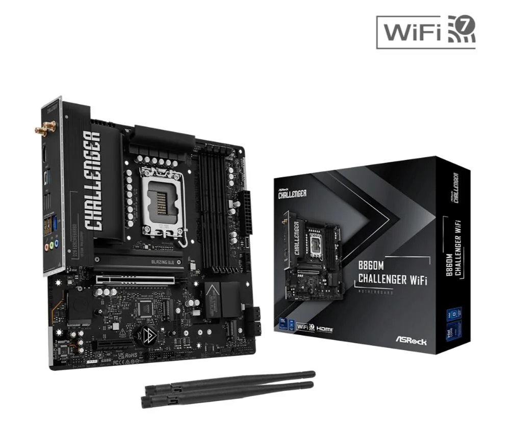 MB Asrock B860M Challenger WiFi LGA1851 4xDDR5 M.2 W7+BT5.4 HDMI mATX