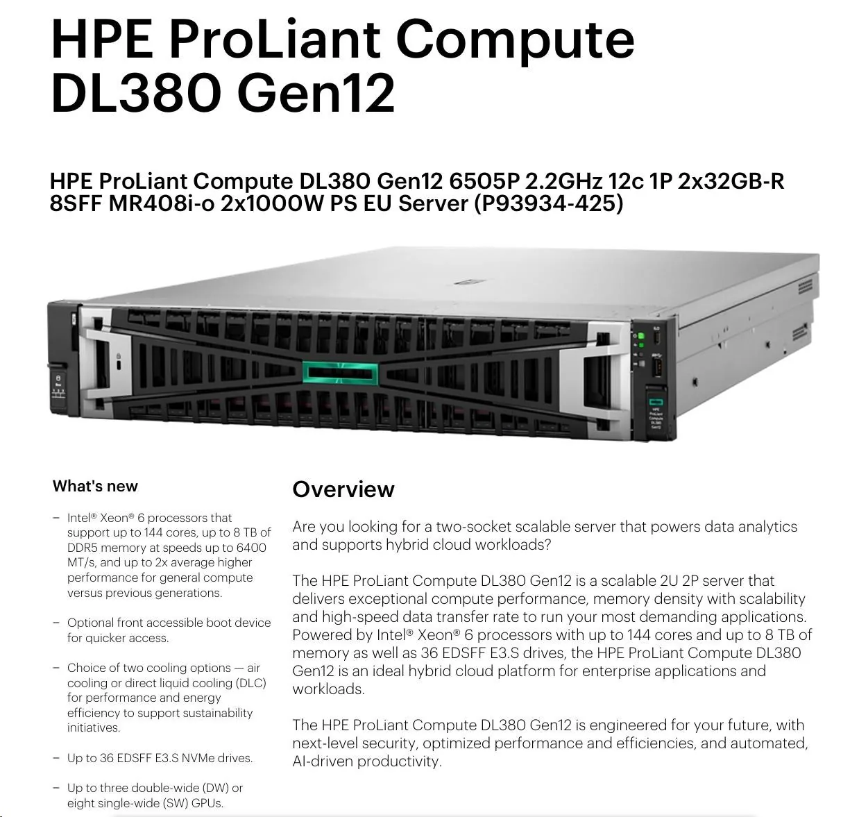 HPE DL380 G12 6505P, 64GB, P408i-o, SFF