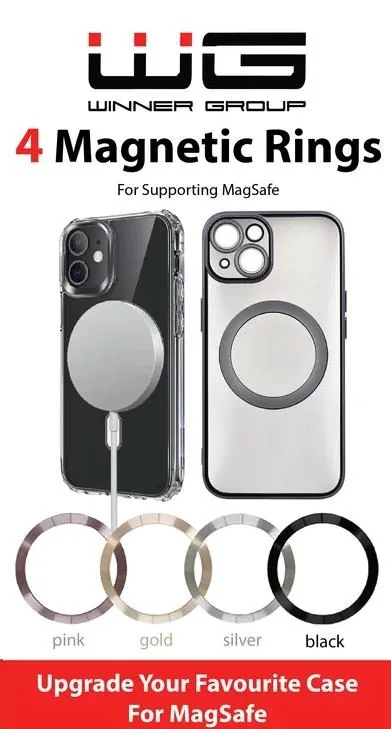 WG - Univerzální magnetické kroužky pro nalepení na kryt, 1x růžový + 1x zlatý + 1x stříbrný + 1x černý, MagSafe