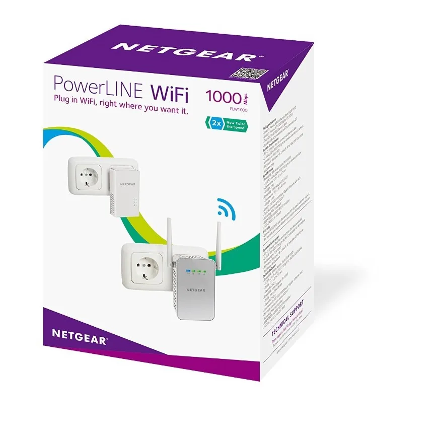 NETGEAR Powerline PLW1000 - Sada napájecího adaptéru 1GbE, HomePlug AV (HPAV) 2.0, IEEE 1901 Dual Band - zapojitelný do zdi - s NETGEAR PowerLINE 1000 Adapter (PL1000)