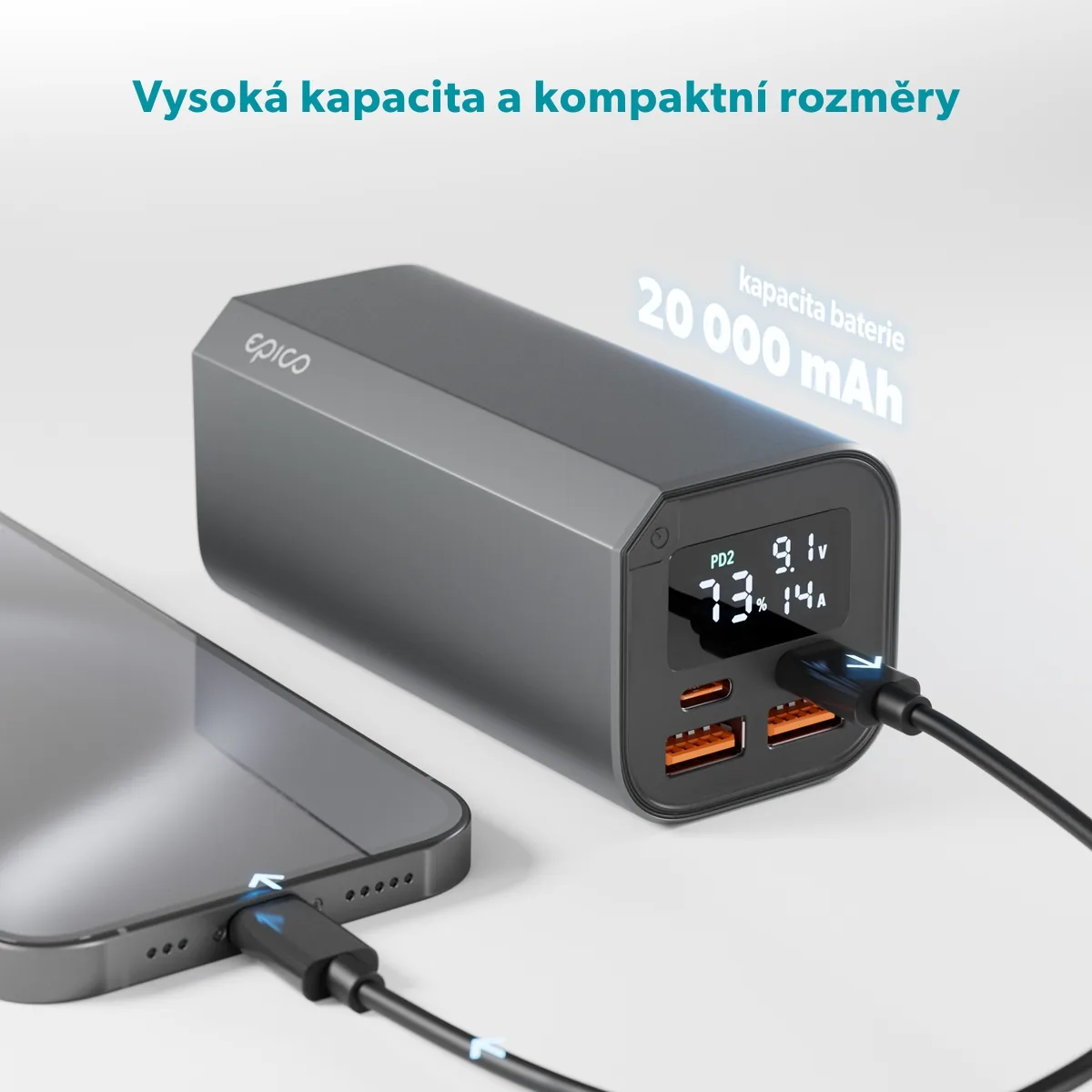 Epico Alu Power Banka PD 100W - 20 000mAh - šedá