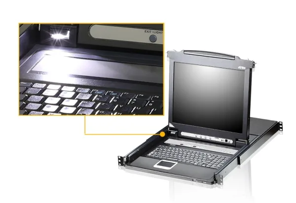 ATEN CL5708M-ATA-AG SINGLE RAIL 8P PS/2-USB LCDKVMP 17INCH W/LED LIGHT/USA KB/EU