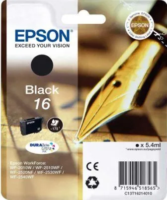 Epson 16 - 5.4 ml - černá - originální - inkoustová cartridge - pro WorkForce WF-2010, 2510, 2520, 2530, 2540, 2630, 2650, 2660, 2750, 2760