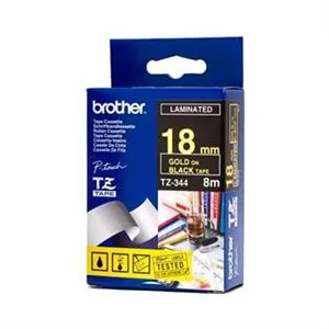 Brother TZe-344 - Standardní lepidlo - zlatá na černé - Role (1,8 cm x 8 m) 1 kazeta/y lamino páska - pro Brother PT-D600, P750, P950; P-Touch PT-18, 3600, 9800, D450, D800, E500, E550, P750, P900