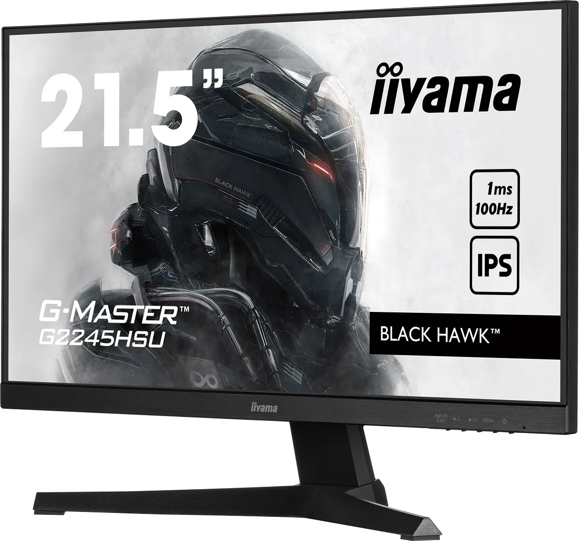 iiyama G-MASTER Black Hawk G2245HSU-B2 - LED monitor - 22" (21.5" zobrazitelný) - 1920 x 1080 Full HD (1080p) @ 100 Hz - IPS - 300 cd/m? - 1000:1 - 1 ms - HDMI, DisplayPort - reproduktory - matná čerň