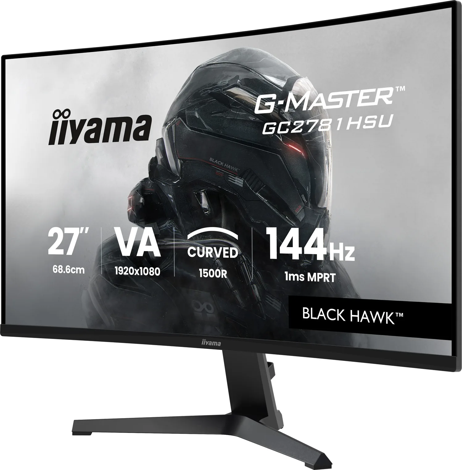iiyama G-MASTER Black Hawk GC2781HSU-B1 - LED monitor - hraní her - zakrivená - 27" - 1920 x 1080 Full HD (1080p) @ 144 Hz - VA - 350 cd/m? - 4000:1 - 1 ms - HDMI, DisplayPort - reproduktory - cerná