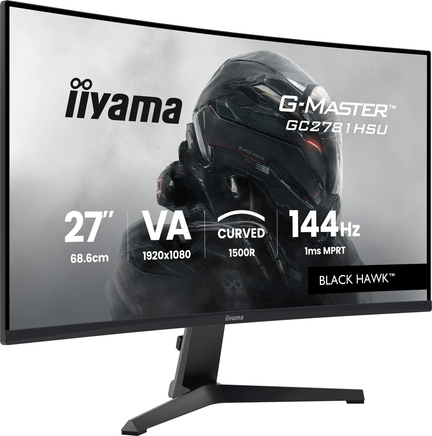 iiyama G-MASTER Black Hawk GC2781HSU-B1 - LED monitor - hraní her - zakrivená - 27" - 1920 x 1080 Full HD (1080p) @ 144 Hz - VA - 350 cd/m? - 4000:1 - 1 ms - HDMI, DisplayPort - reproduktory - cerná
